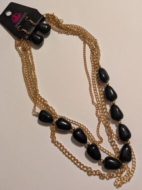 paparazzi Gold Multi-Strand Necklace with Black Teardrop Beads
